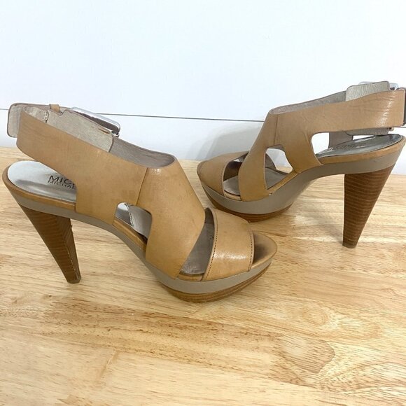 Michael Kors Tan Leather Carla Strappy Platform Heels, Women’s Size 6 - Picture 6 of 17